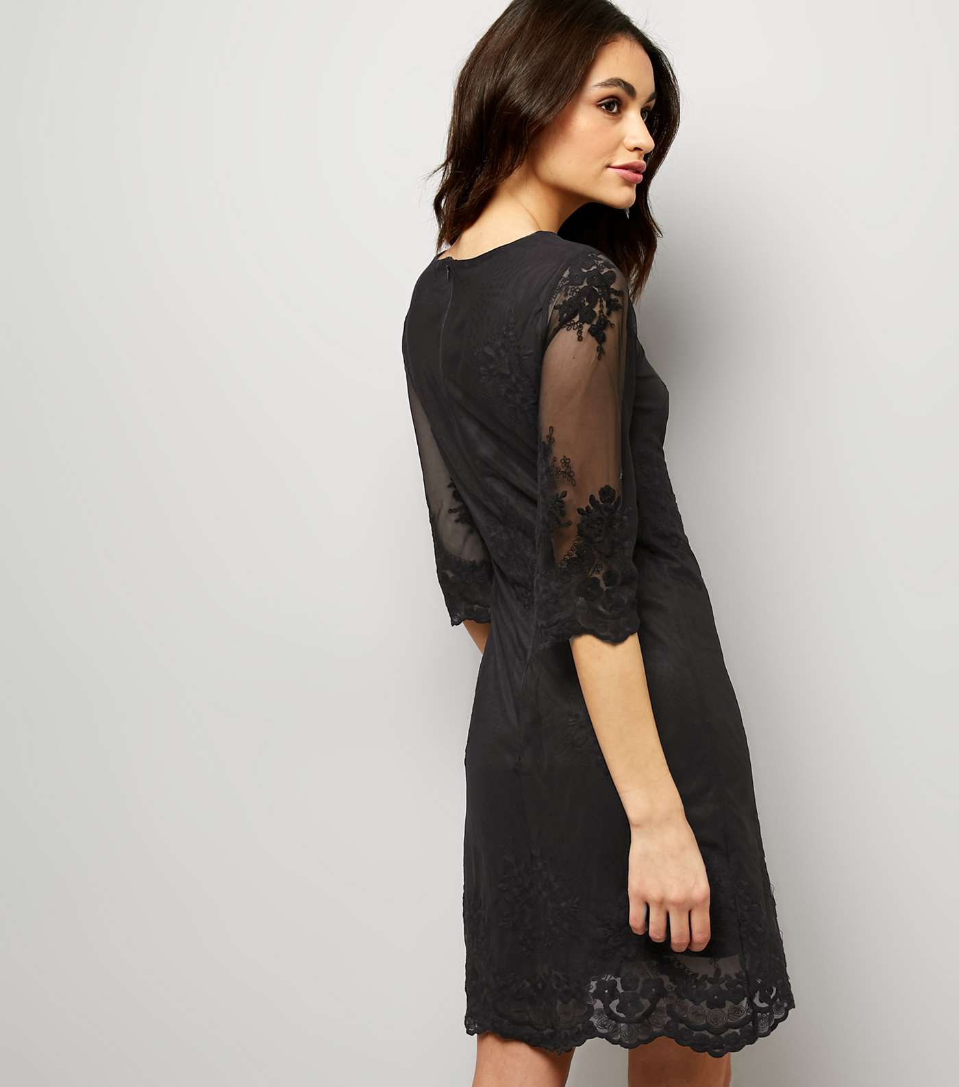Mela Black Mesh Embroidered Sleeve Mini Dress  Image 3