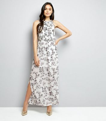 white floral chiffon maxi dress