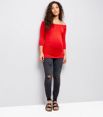 maternity black ripped skinny jeans