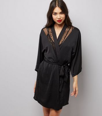 black satin lace robe