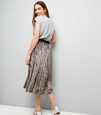 silver velvet pleated skirt