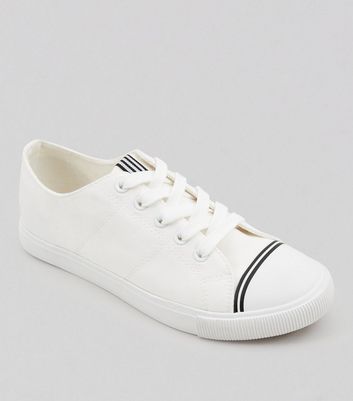 White Canvas Stripe Detail Trainers 