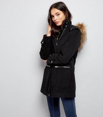womens black duffle coat with hood