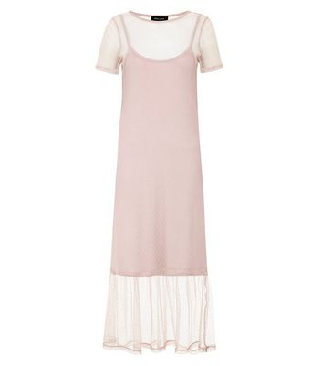 Pink Spot Print Mesh Midi Dress New Look