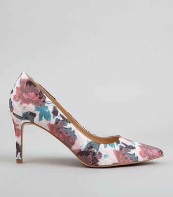 Pink Floral Print Pointed Court Shoes 