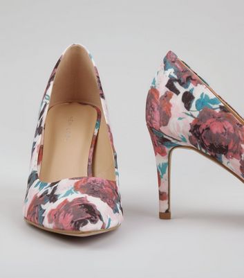 Pink floral shoes store heels