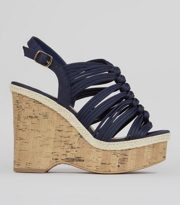 Wide Fit Navy Satin Wedges | New Look