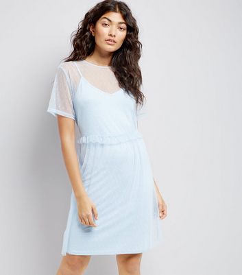 Pale Blue Frill Trim Mesh Smock Dress New Look