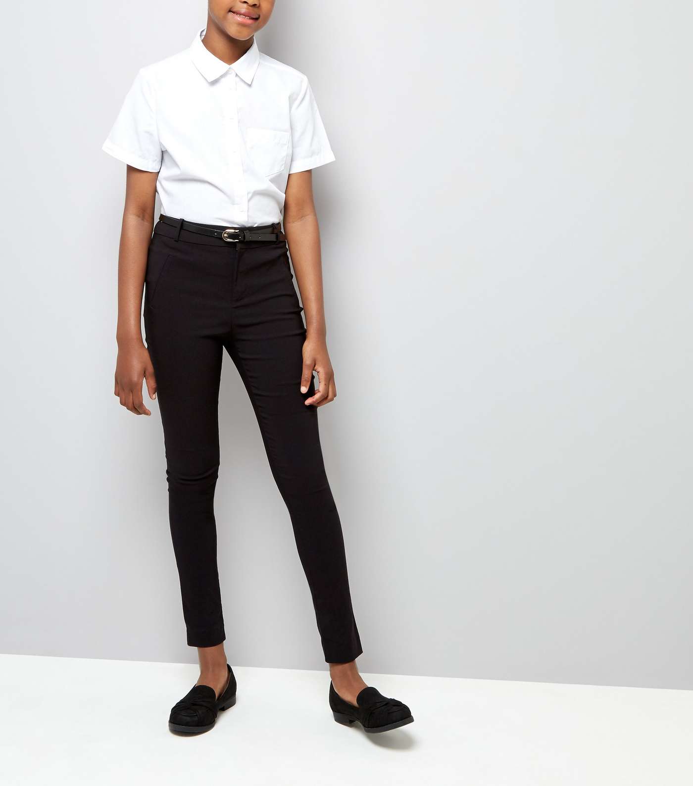 Teens Black Stretch Belted Trousers