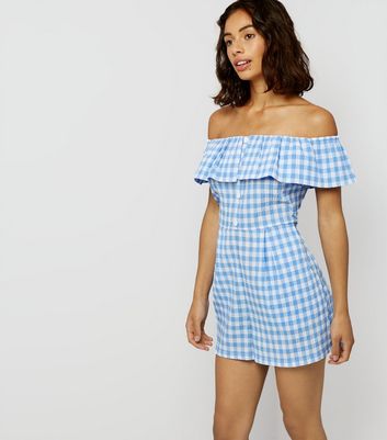 blue gingham jumpsuit