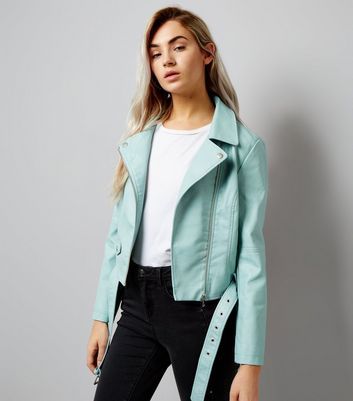 mint green biker jacket