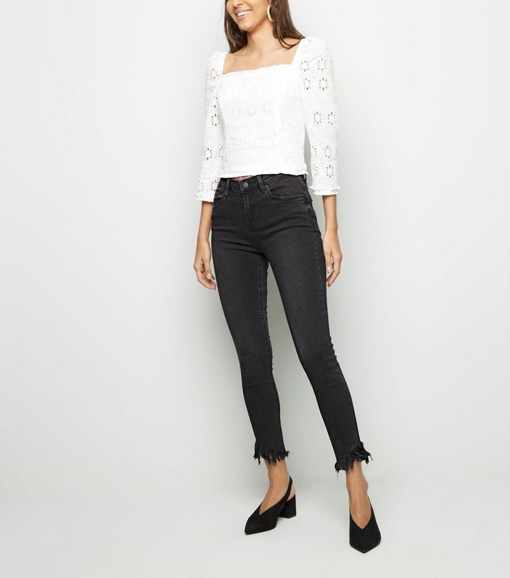 Schwarze Skinny Jenna Jeans Mit Ausgefranstem Saum New Look