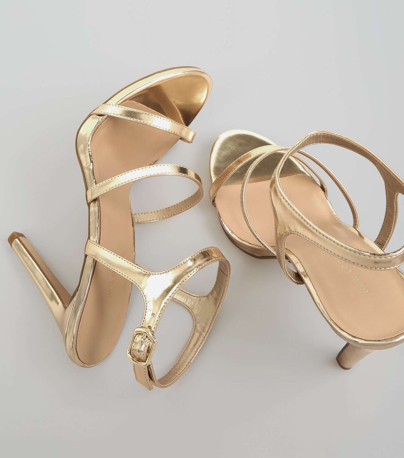 Gold Triple Strap Heeled Sandals Image 5