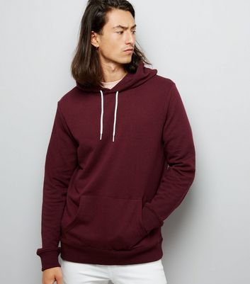 Burgundy Pocket Front Hoodie New Look