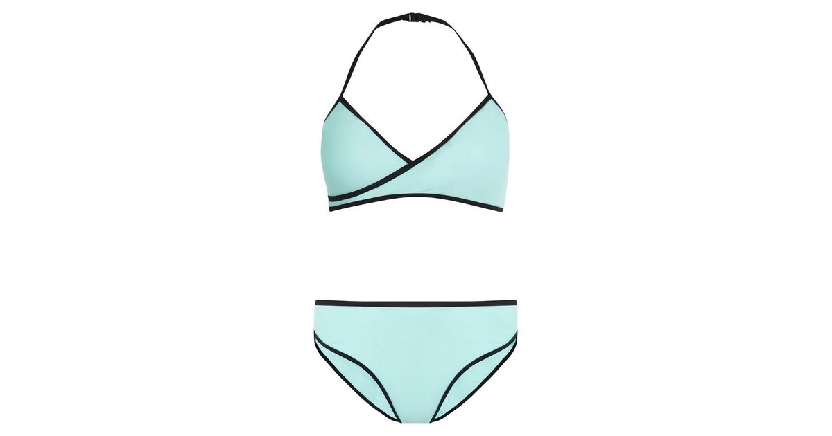 Teens Mint Green Wrap Front Bikini New Look