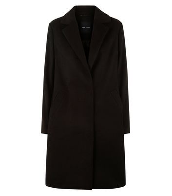 Black Longline Collared Coat New Look