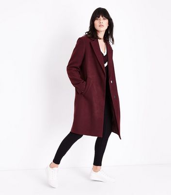 Burgundy Longline Collared Coat New Look