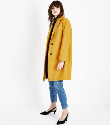 Yellow Longline Collared Coat New Look