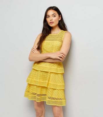 Yellow Premium Tiered Lace Dress New Look