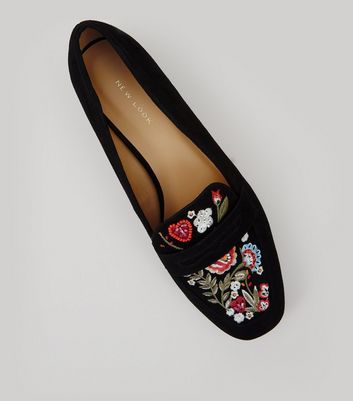 black floral loafers