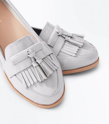 Grey Patent Fringe Front Loafers New Look