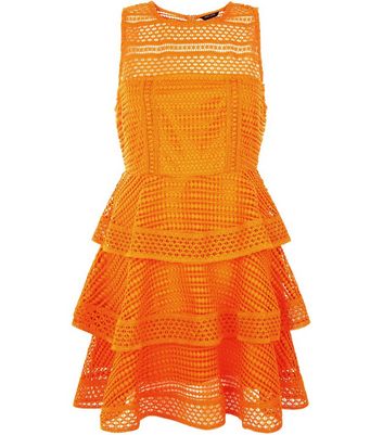 Petite Orange Premium Tiered Lace Dress New Look