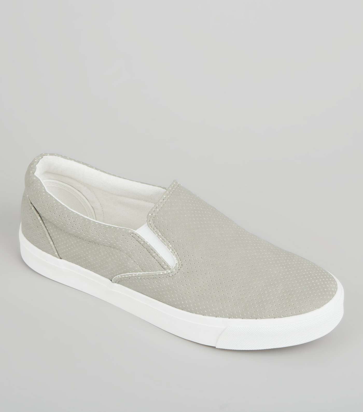Grey Suedette Perforated Slip On Trainers