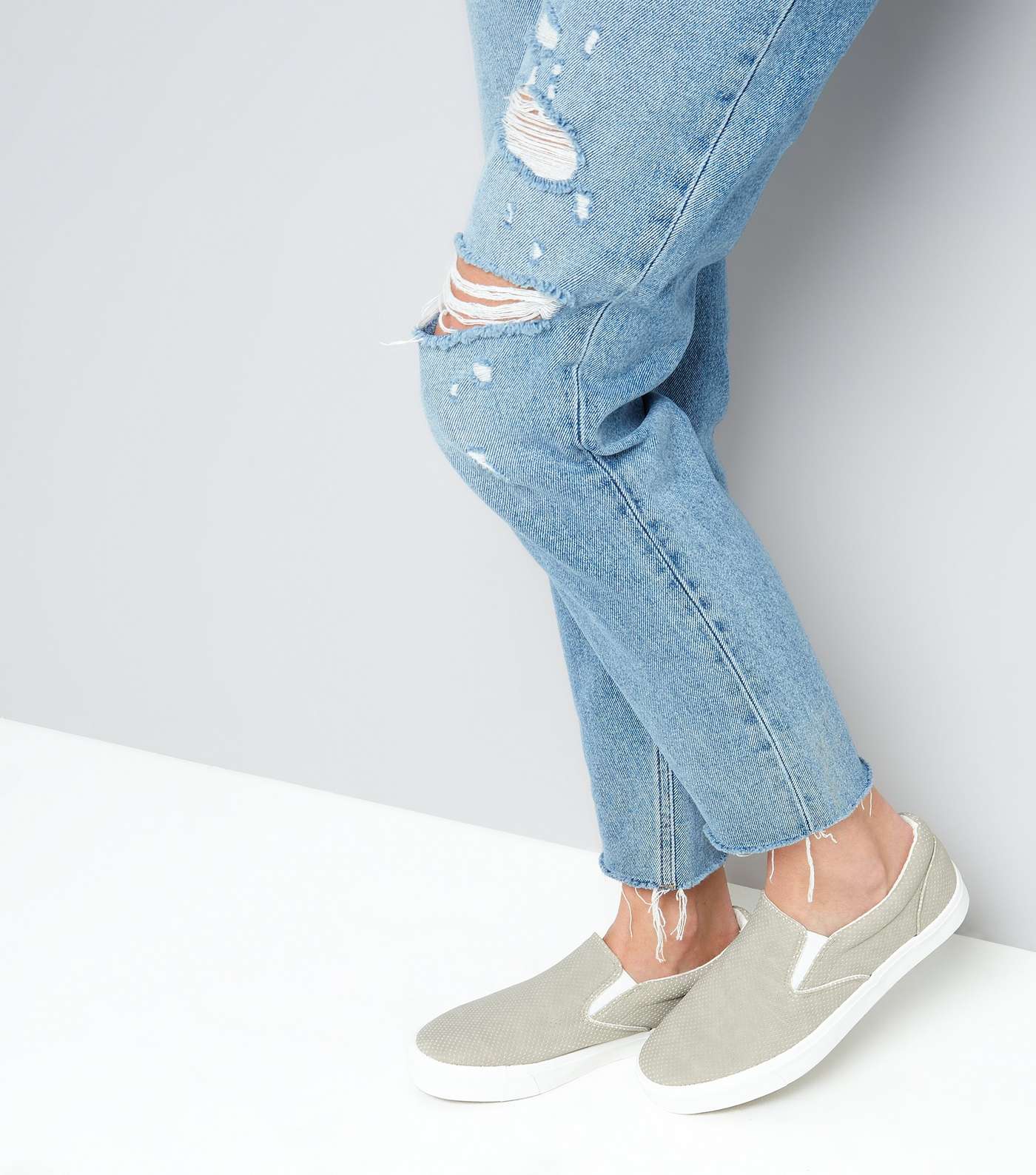 Grey Suedette Perforated Slip On Trainers Image 3