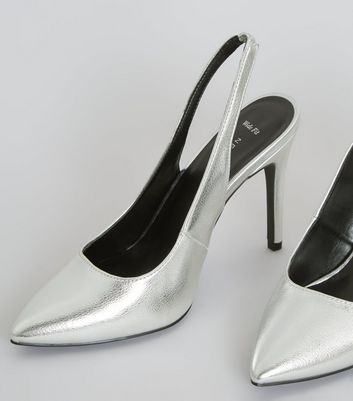 Wide Fit Silver Slingback Pointed Heels 