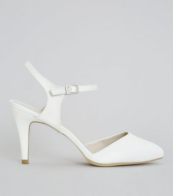 Wide Fit Ivory Satin Ankle Strap Court 
