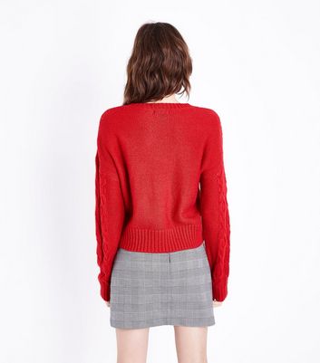 Red Cable Knit Jumper New Look
