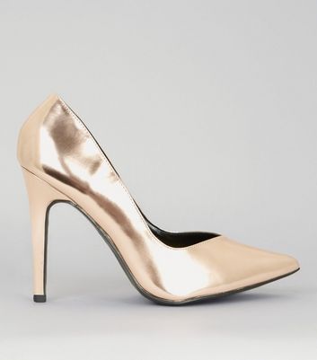 Wide Fit Rose Gold Pointed Court Shoes 