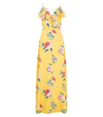 Yellow Floral Print Lattice Front Maxi Dress New Look