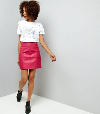 pink leather look skirt