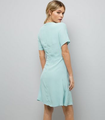 Mint Green Tie Front Skater Dress New Look