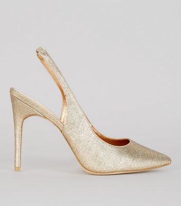 Wide Fit Gold Glitter Pointed Slingback 