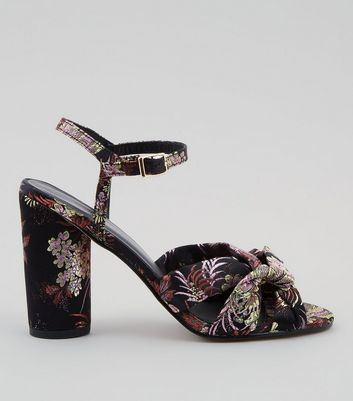 Black floral block store heels