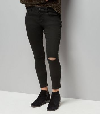 black ripped ankle grazer jeans