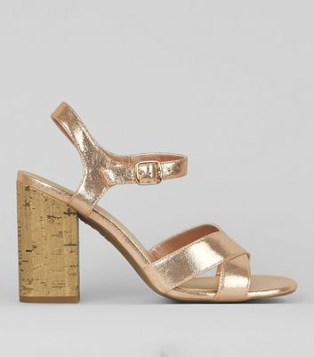 new look rose gold block heel