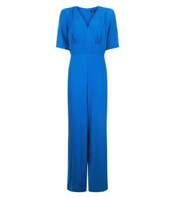 blue v neck jumpsuit