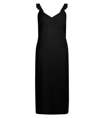 Black Frill Trim Strap Slip Dress New Look