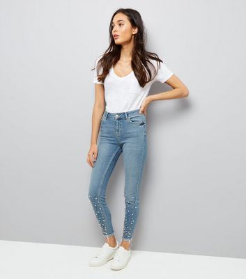 Blue Pearl Beaded Skinny Jeans | New Look