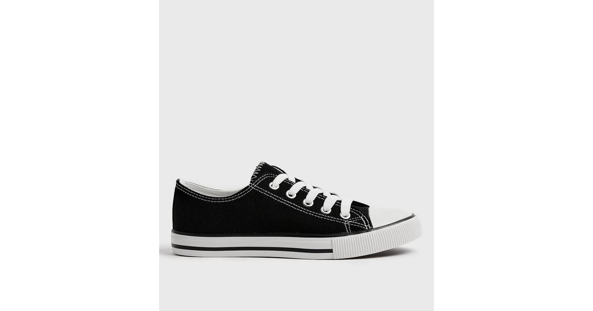 Black Canvas Stripe Sole Trainers | New Look
