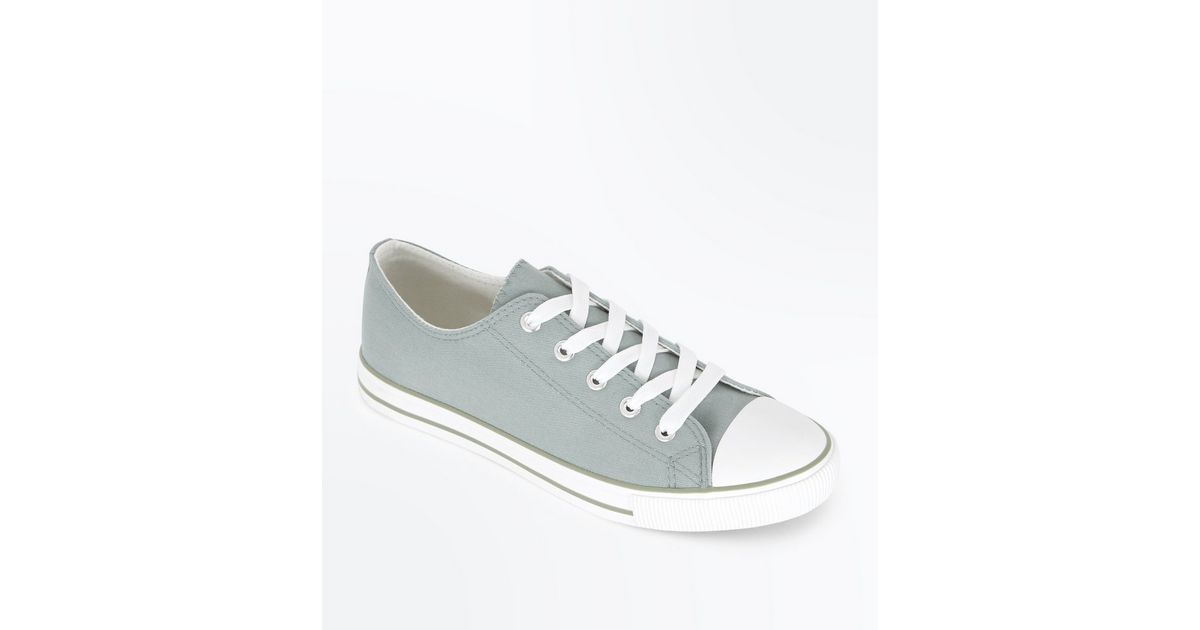 Mint Green Canvas Stripe Sole Trainers New Look