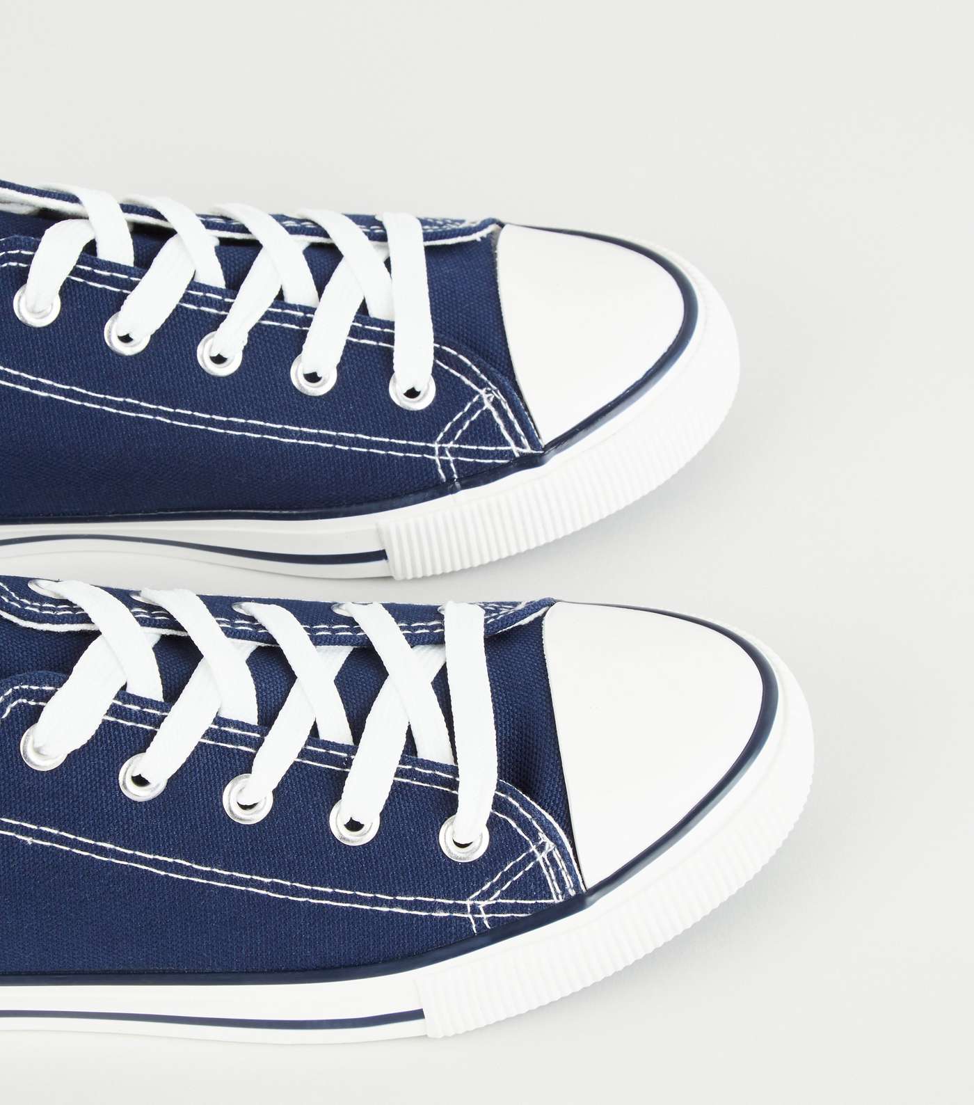 Navy Canvas Stripe Sole Trainers Image 6