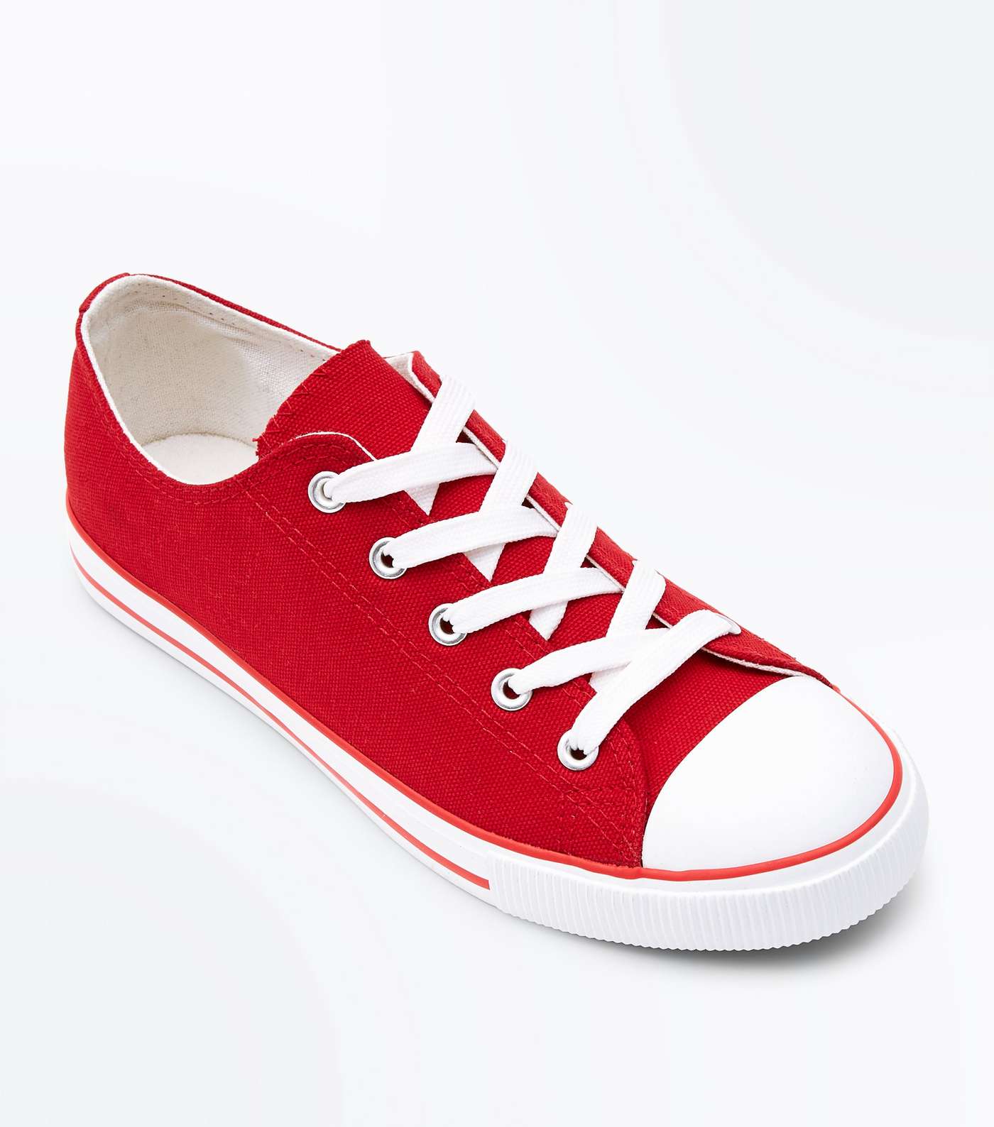 Red Canvas Stripe Sole Trainers