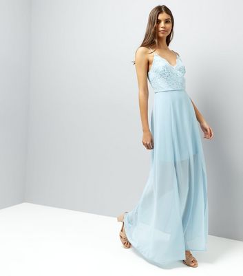 Pale Blue Lace Panel Strappy Maxi Dress New Look
