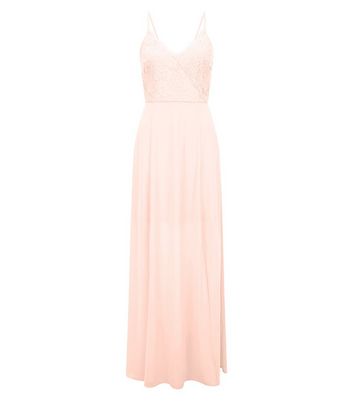 Coral Pink Lace Panel Strappy Maxi Dress New Look