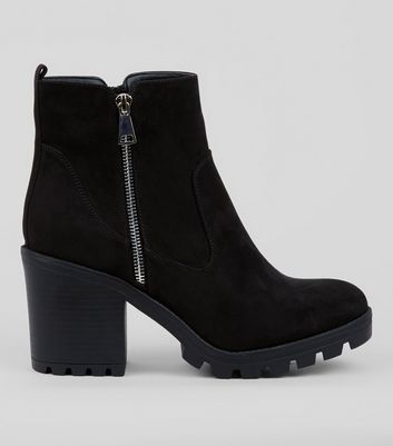 Black Chunky Side Zip Ankle Boots 