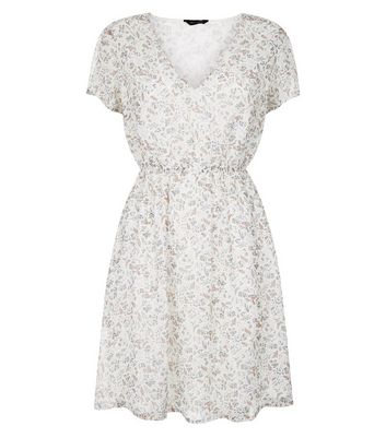 White Floral Print Summer Dress New Look